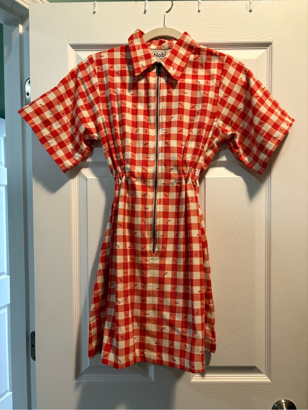 Noble Red & White Gingham Zip-Front Mini Dress